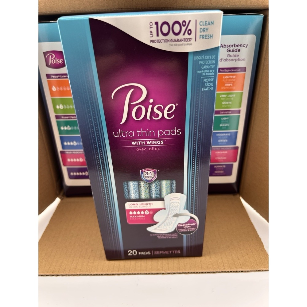 Poise Ultra Thin Pads with Wings Maximum 5 / 3 Boxes Of 20 / 60 Total